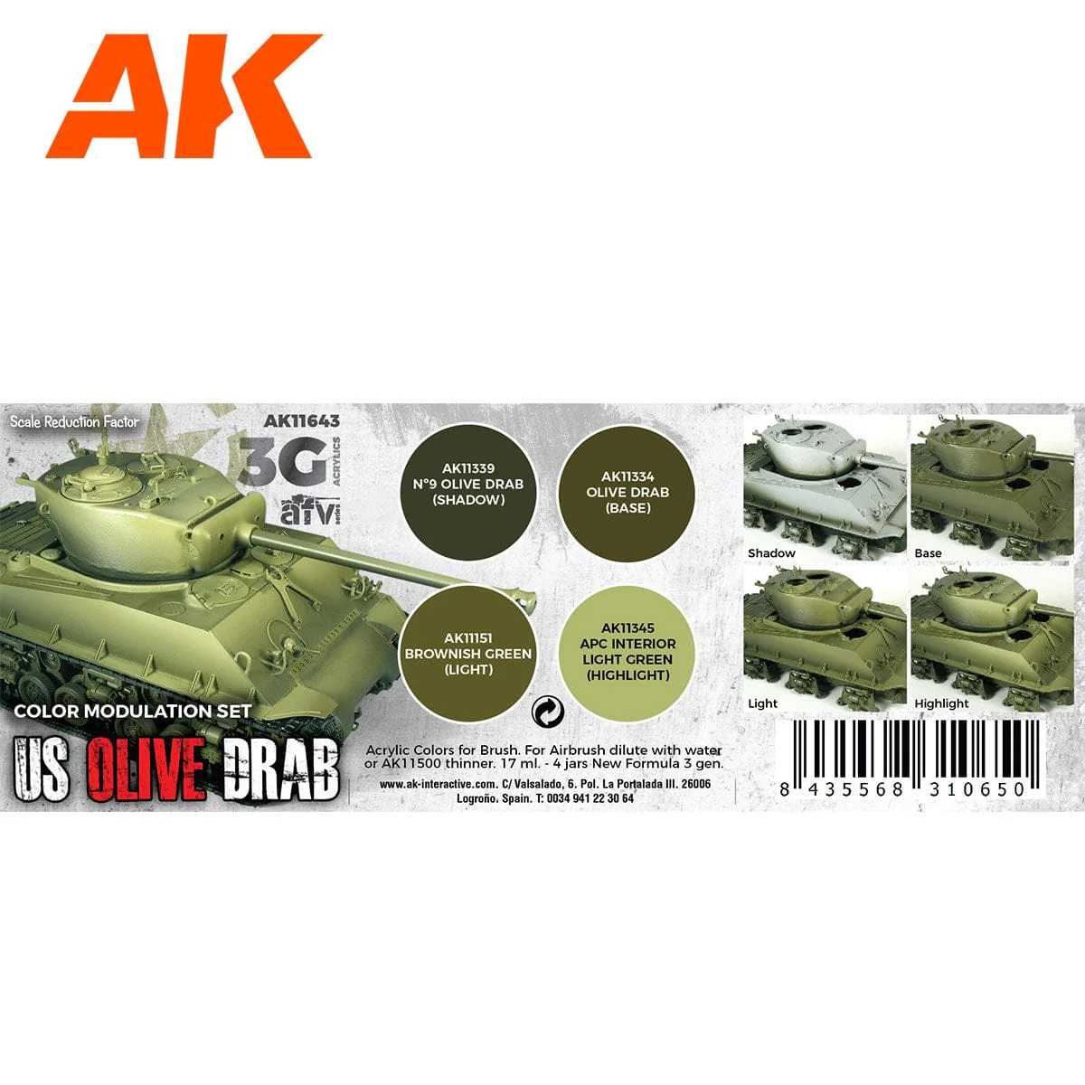AK Interactive 3rd Gen Acrylics Wargame Color set - US Olive drab - Image 2