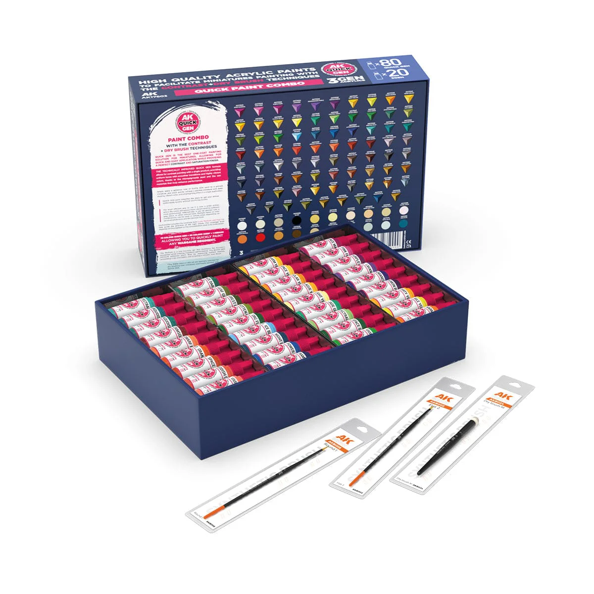 AK Interactive Quick Gen - Quick Paint Set 100 Colors (80 Quick Gen + 20 Acrylic 3rd Gen + 3 Brushes) - Image 2