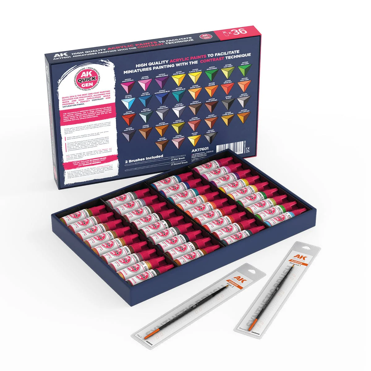 AK Interactive Quick Gen - Quick Paint Set 36 Colors (2 Brushes) - Image 2