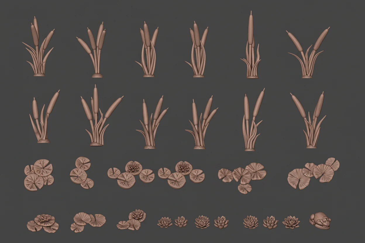 AK Interactive Resin Basing Bits - Water Lillies & Cattails - Image 3