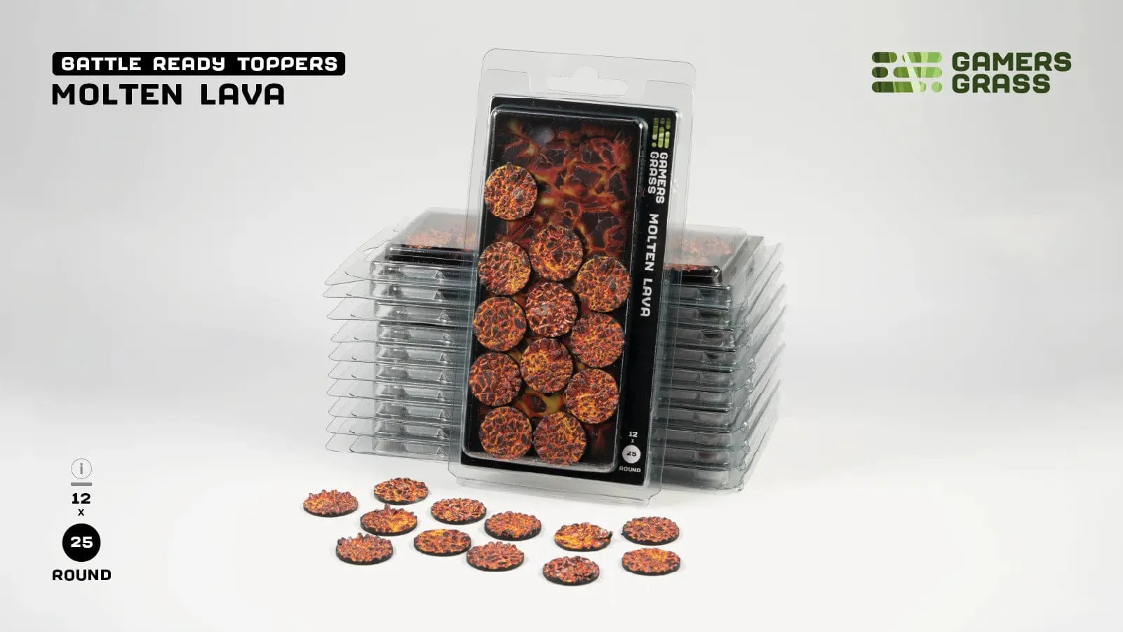 Gamer's Grass Battle Ready Toppers- Molten Lava - Round 25mm