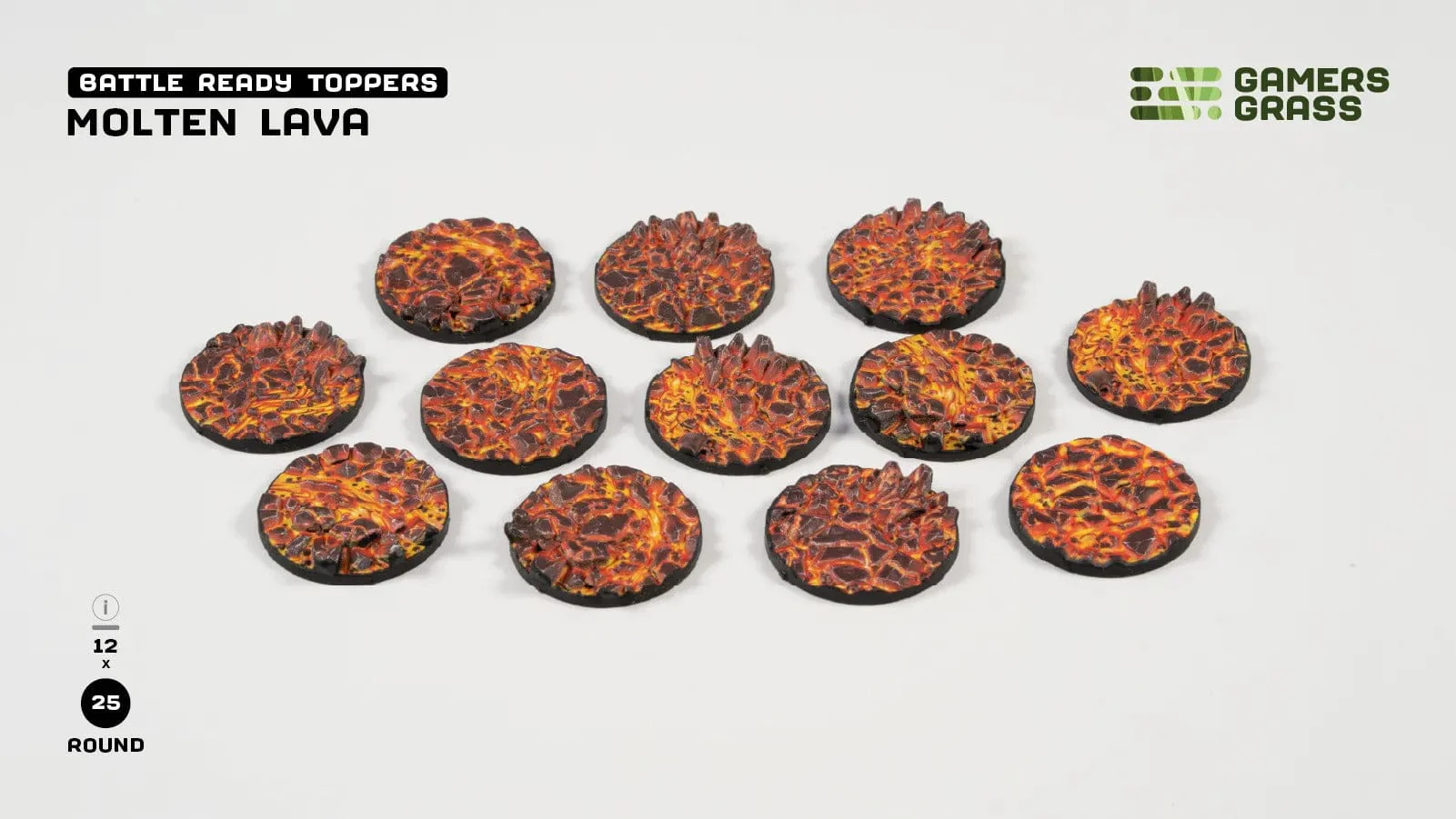 Gamer's Grass Battle Ready Toppers- Molten Lava - Round 25mm - Image 2