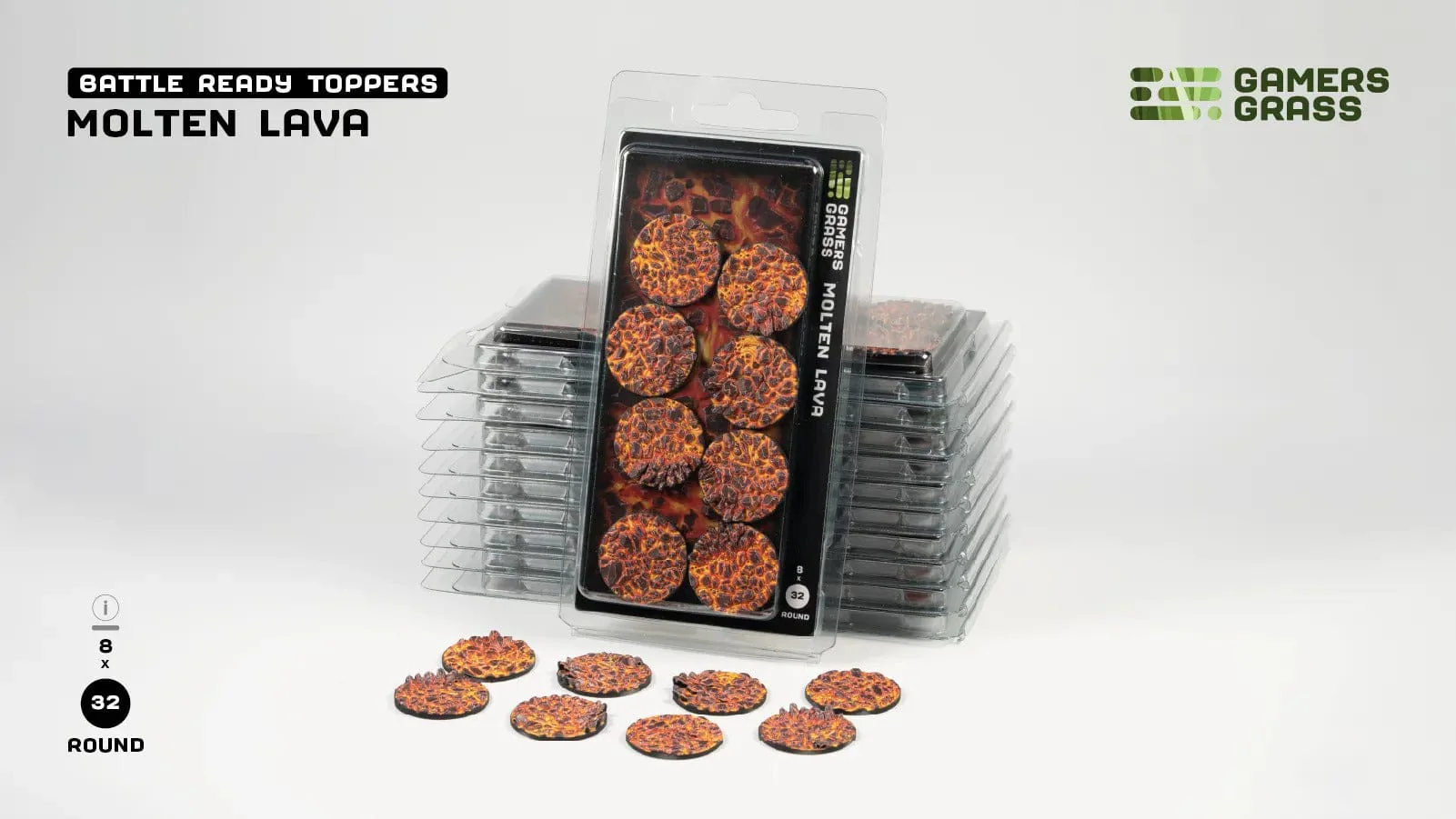 Gamer's Grass Battle Ready Toppers - Molten Lava - Round 32mm
