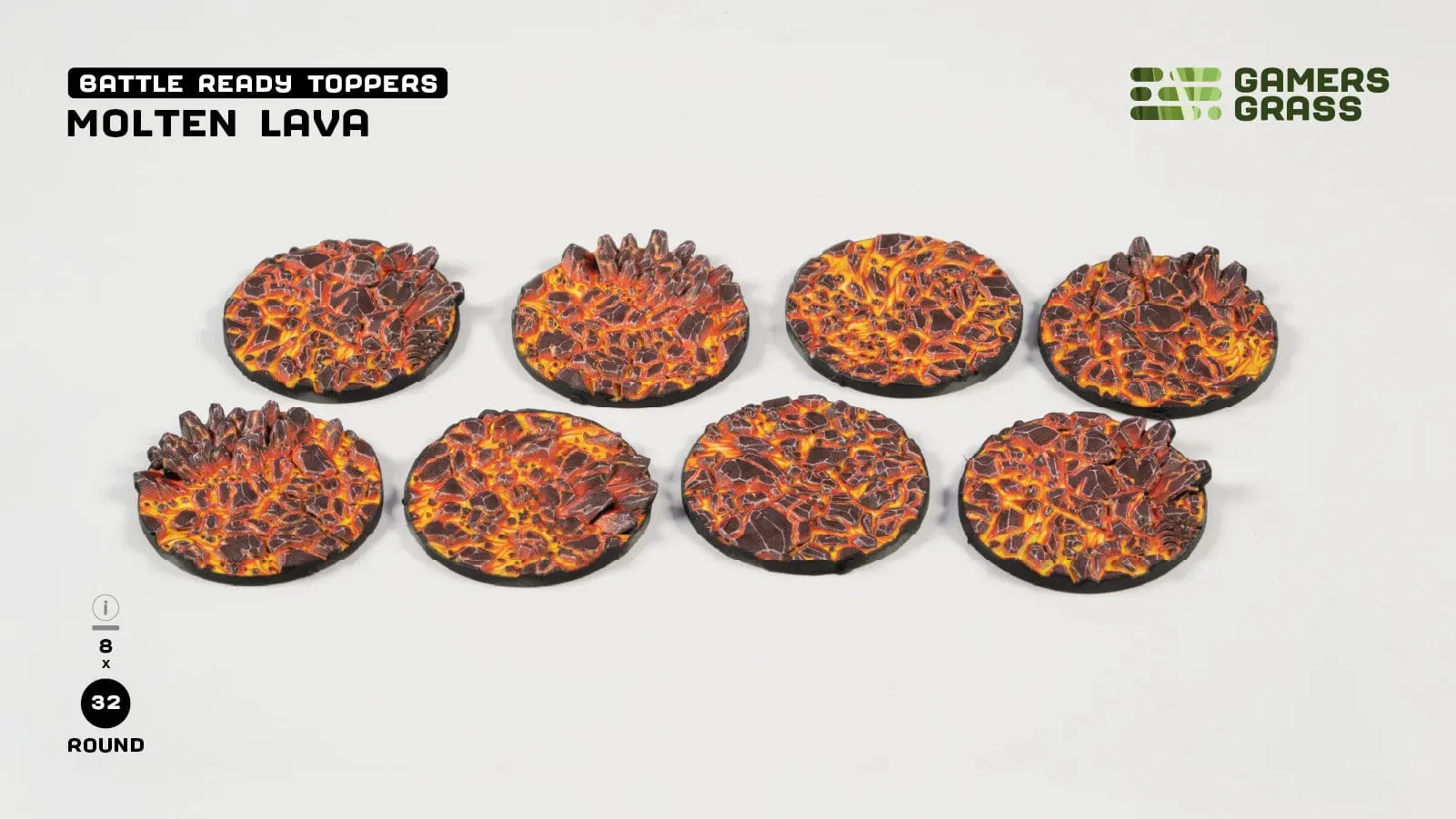 Gamer's Grass Battle Ready Toppers - Molten Lava - Round 32mm - Image 2