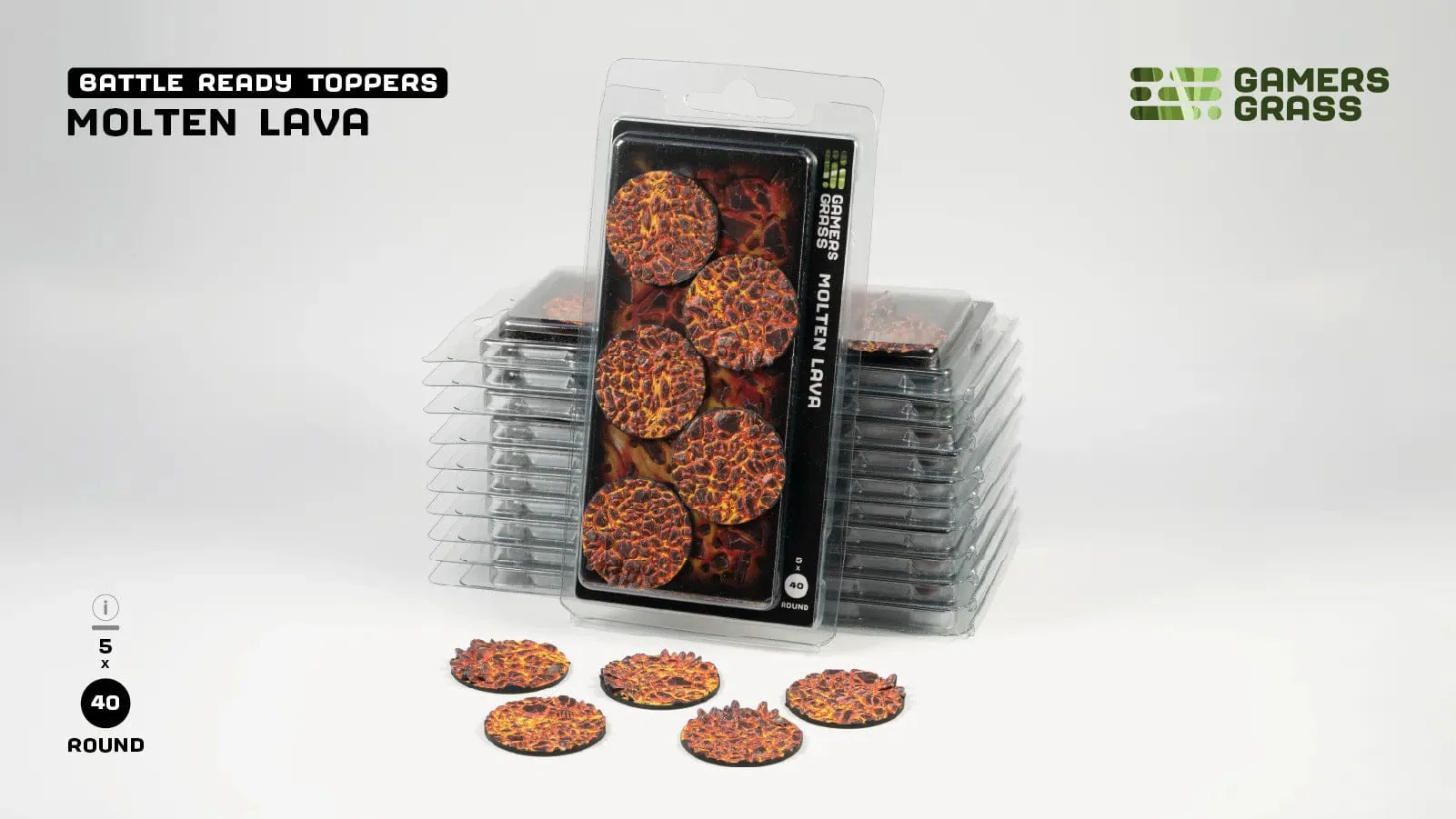 Gamer's Grass Battle Ready Toppers - Molten Lava - Round 40mm