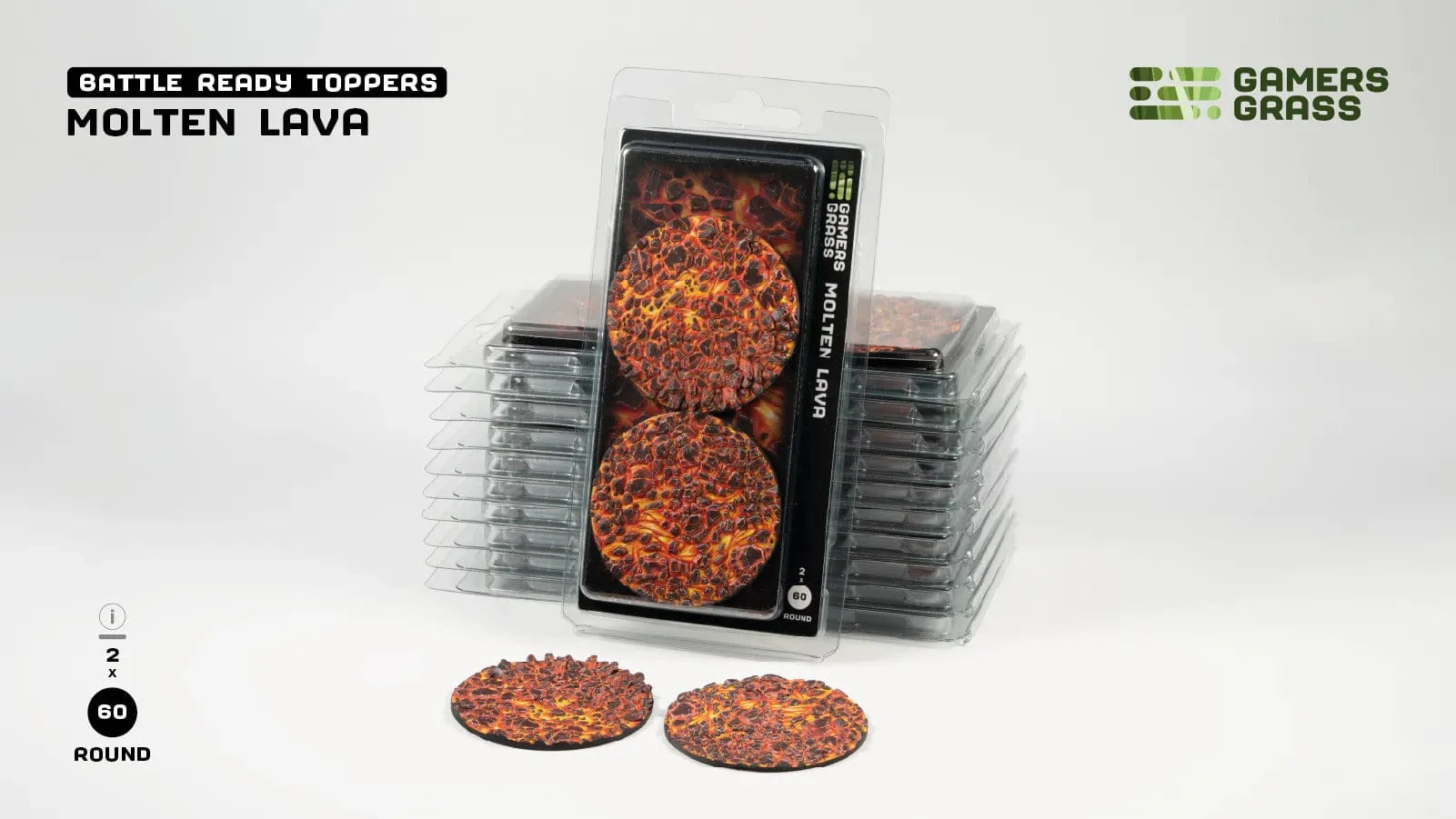 Gamer's Grass Battle Ready Toppers - Molten Lava - Round 60mm