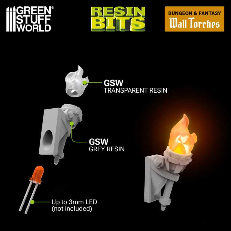 GSW Resin Basing Set - Wall Torches for 3mm LED - Image 2