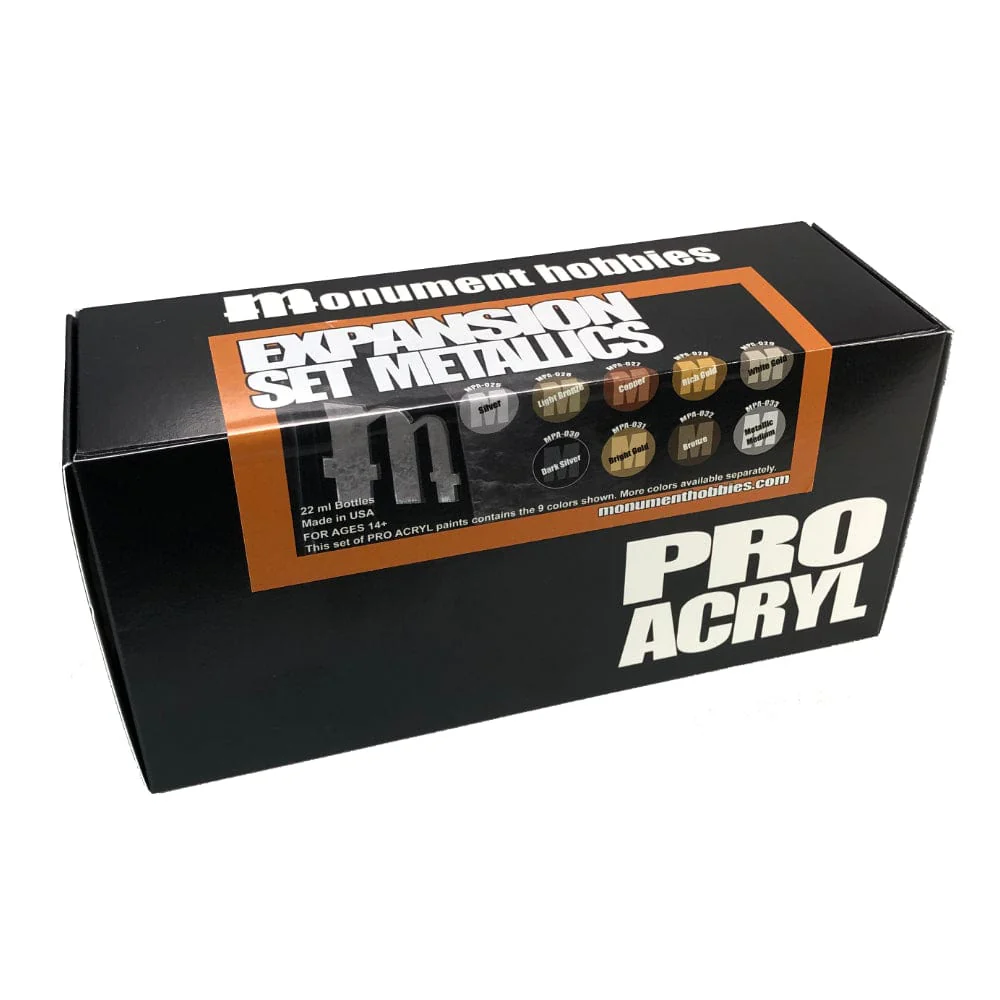 Monument Hobbies Pro Acryl Paint Set - Metallics - 9 Colors - Image 2